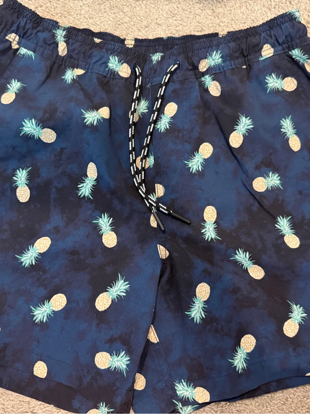 American Eagle Outfitters Navy Swim Shorts with Pineapple Print